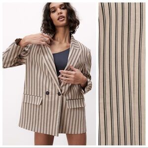 NWT. Zara Beige Striped Oversized  Double Breasted Full Cut Blazer. Size S.
